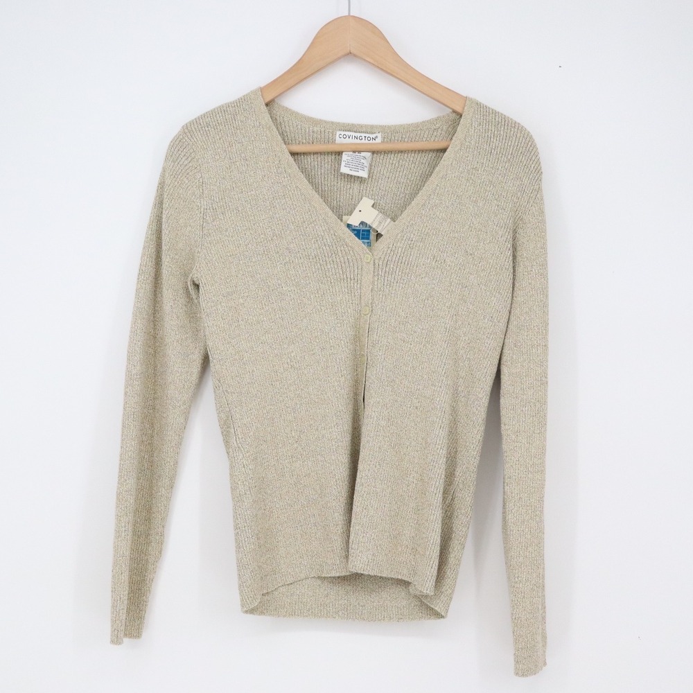 Covington Cardigan Womens S 901 Gold Lurex Ribbed V-Neck Button-Down Gold NEW